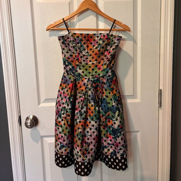 Corey Lynn Calter Anthropologie Lavendal Floral Polka Dot Strapless Dress - Picture 1 of 9